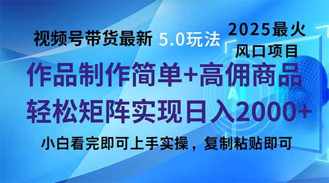 (14191期)视频号带货最新5.0玩法,作品制作简单,当天起号,复制粘贴,轻松矩阵…-智点网