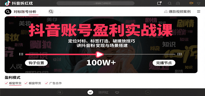 抖音账号盈利实战课，定位对标、标签打造、破播放技巧，讲涨粉变现与场景搭建-智点网