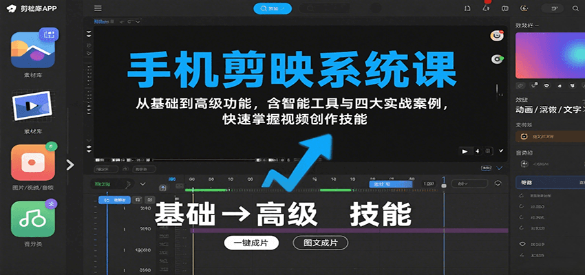 手机剪映系统课，从基础到高级功能，含智能工具与四大实战案例，快速掌握视频创作技能-智点网