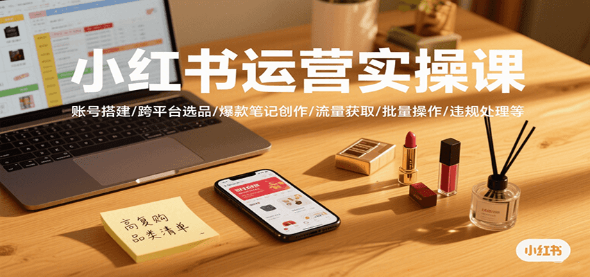 小红书运营实操课，账号搭建/跨平台选品/爆款笔记创作/流量获取/批量操作/违规处理等-智点网