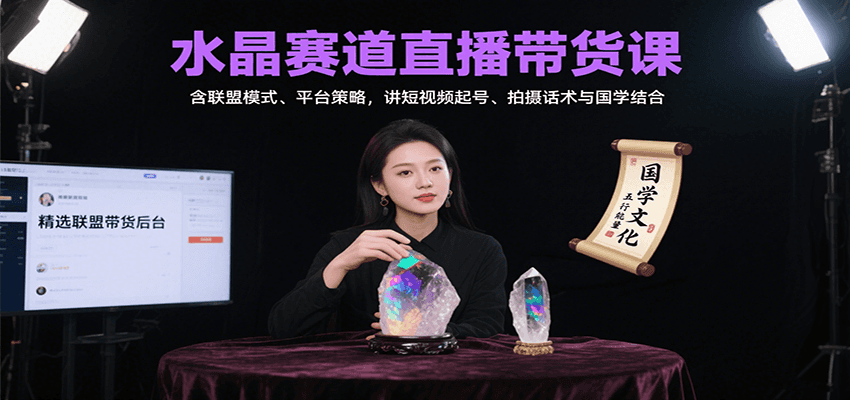 水晶赛道直播带货课：含联盟模式、平台策略，讲短视频起号、拍摄话术与国学结合-智点网