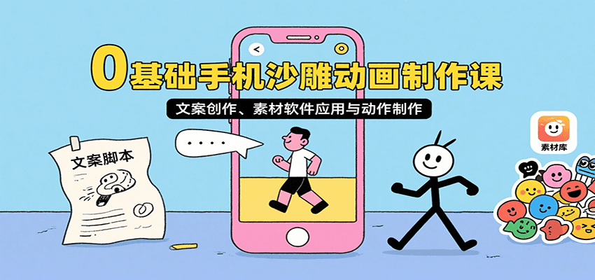 0基础手机沙雕动画制作课，文案创作、素材软件应用与动作制作-智点网