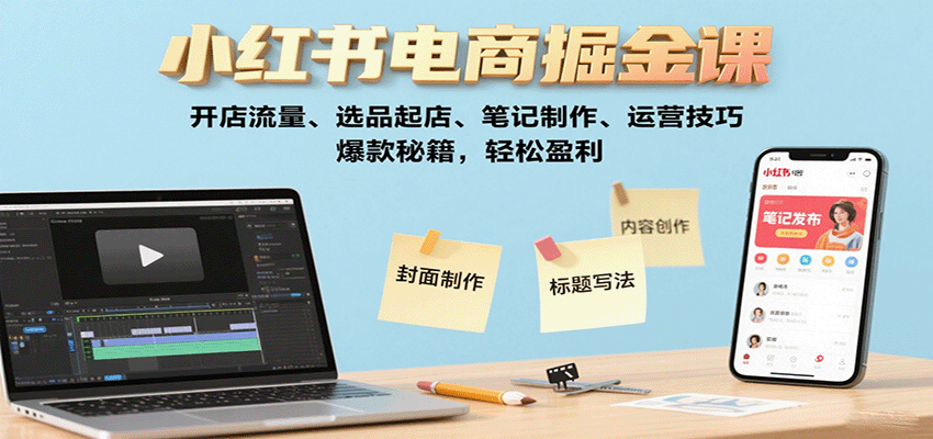 小红书电商掘金课：开店流量、选品起店、笔记制作、运营技巧，爆款秘籍，轻松盈利-智点网