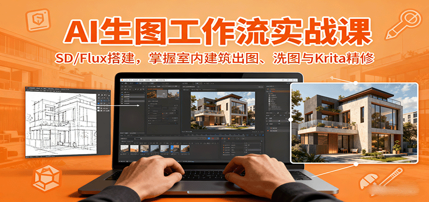 AI生图工作流实战课：SD/Flux搭建，掌握室内建筑出图、洗图与Krita精修-智点网