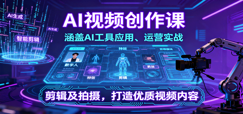 AI视频创作课，涵盖AI工具应用、运营实战、剪辑及拍摄，打造优质视频内容-智点网