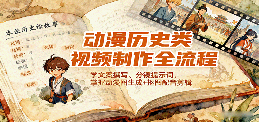 动漫历史类视频制作全流程，学文案撰写、分镜提示词，掌握动漫图生成+抠图配音剪辑-智点网