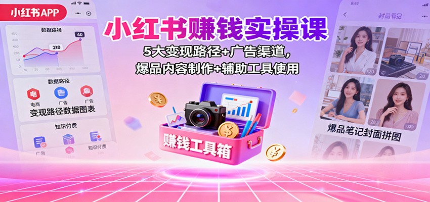 小红书赚钱实操课：5大变现路径+广告渠道，爆品内容制作+辅助工具使用-智点网