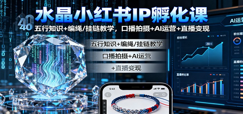 水晶小红书IP孵化课：五行知识+编绳/挂链教学，口播拍摄+AI运营+直播变现-智点网