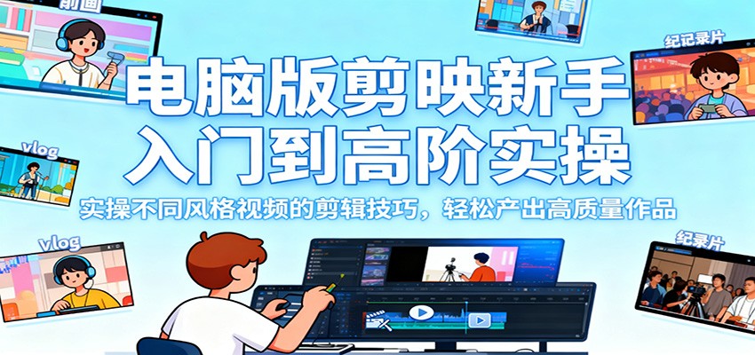 电脑版剪映新手入门到高阶实操，实操不同风格视频的剪辑技巧，轻松产出高质量作品-智点网