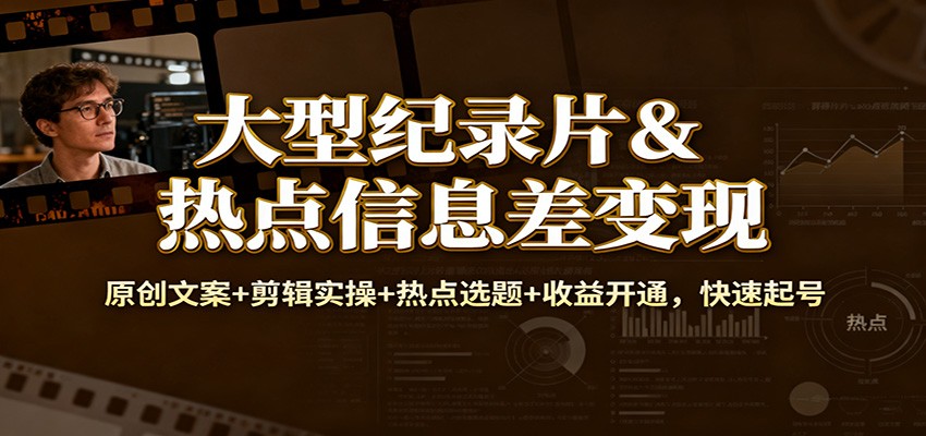 大型纪录片&热点信息差变现：原创文案+剪辑实操+热点选题+收益开通，快速起号-智点网