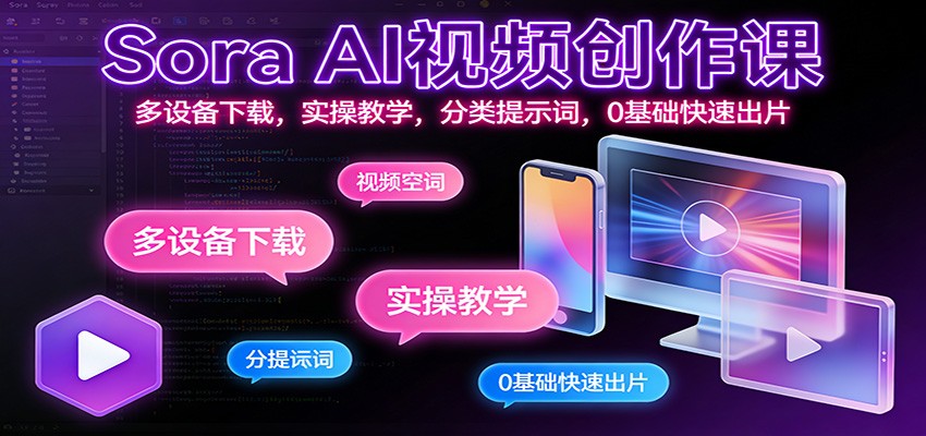 Sora AI视频创作课：多设备下载，实操教学，分类提示词，0基础快速出片-智点网