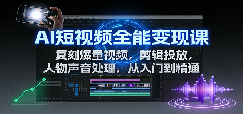 AI短视频全能变现课：复刻爆量视频，剪辑投放，人物声音处理，从入门到精通-智点网