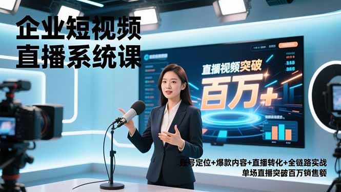 企业短视频直播系统课，账号定位+爆款内容+直播转化+全链路实战，单场直播突破百万销售额-智点网