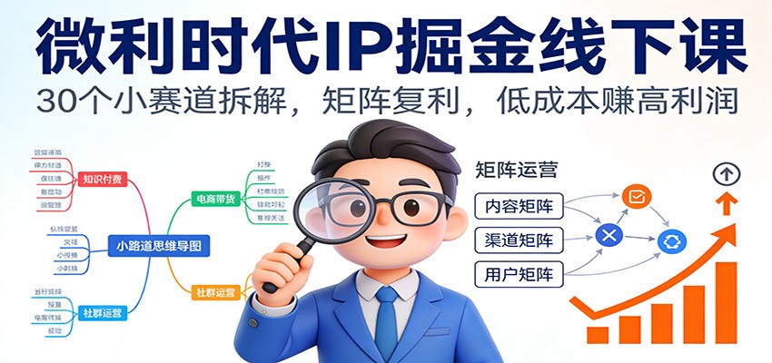 微利时代IP掘金线下课：30个小赛道拆解，矩阵复利，低成本赚高利润-智点网