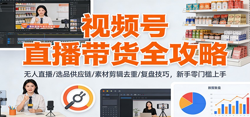 视频号直播带货全攻略：无人直播/选品供应链/素材剪辑去重/复盘技巧，零门槛上手-智点网