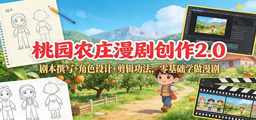 桃园农庄漫剧创作2.0：剧本撰写+角色设计+剪辑功法，零基础学做漫剧-智点网