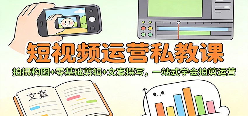 短视频运营私教课：拍摄构图+零基础剪辑 +文案撰写，一站式学会拍剪运营-智点网