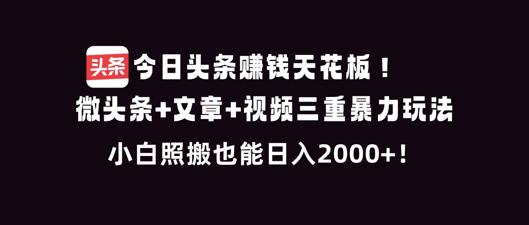 今日头条赚钱天花板！微头条+文章+视频三重暴利玩法，小白照搬也能日人2000+-智点网