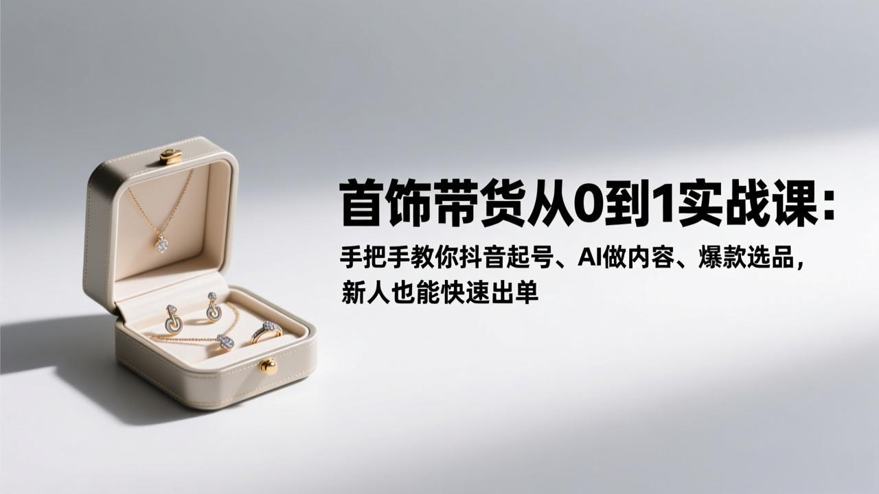 首饰带货从0到1实战课：手把手教你抖音起号、AI做内容、爆款选品，新人也能快速出单-智点网
