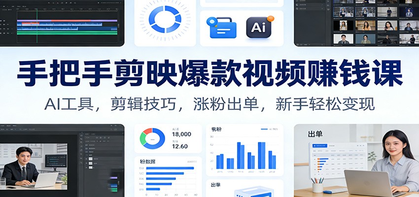 手把手剪映爆款视频赚钱课：AI工具，剪辑技巧，涨粉出单，新手轻松变现-智点网