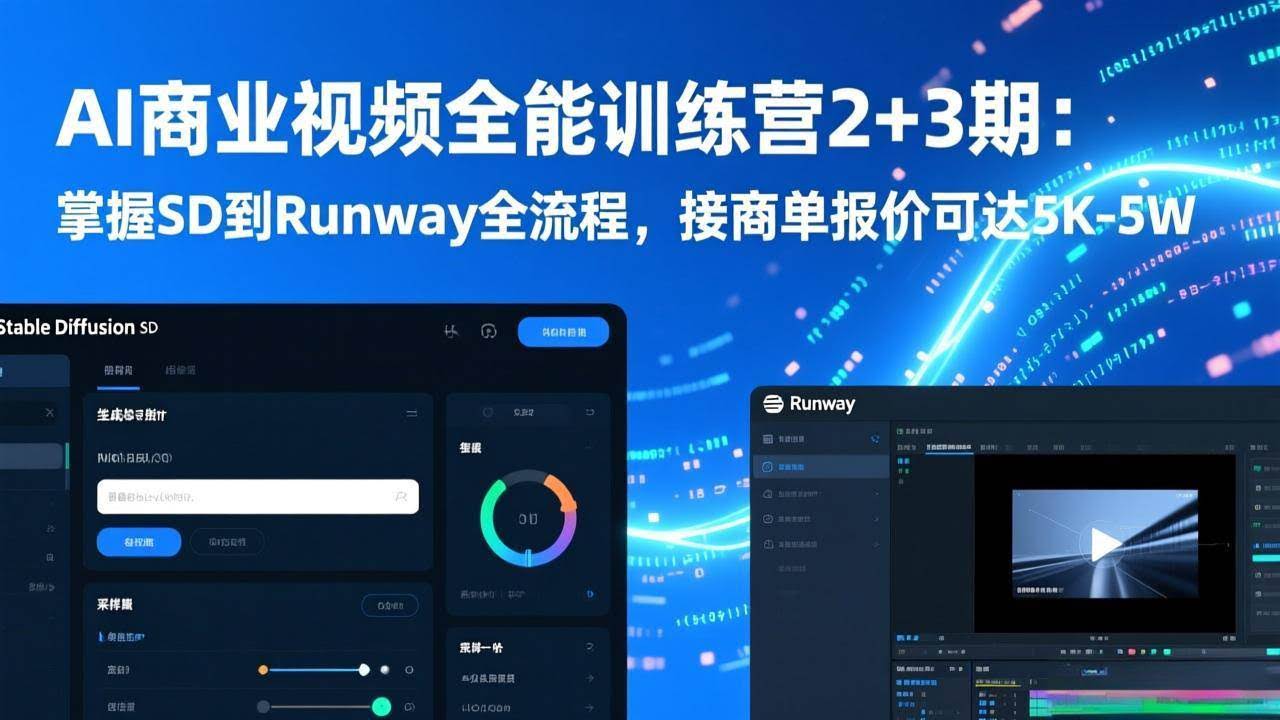 （17235期）AI商业视频全能训练营2+3期：掌握SD到Runway全流程，接商单报价可达5K-5W-智点网