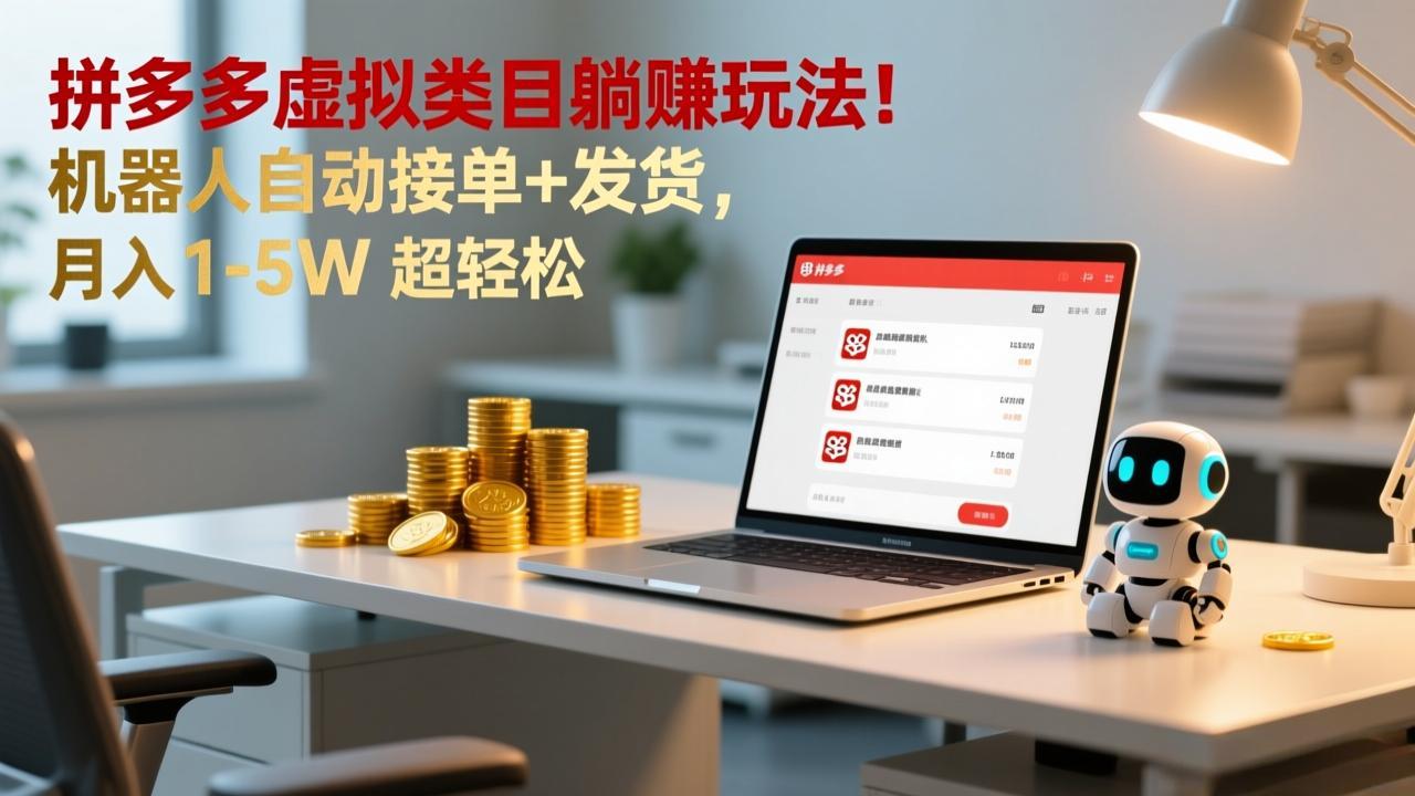 多多虚拟类目躺赚玩法！机器人自动接单+发货，月入 1-5W 超轻松-智点网