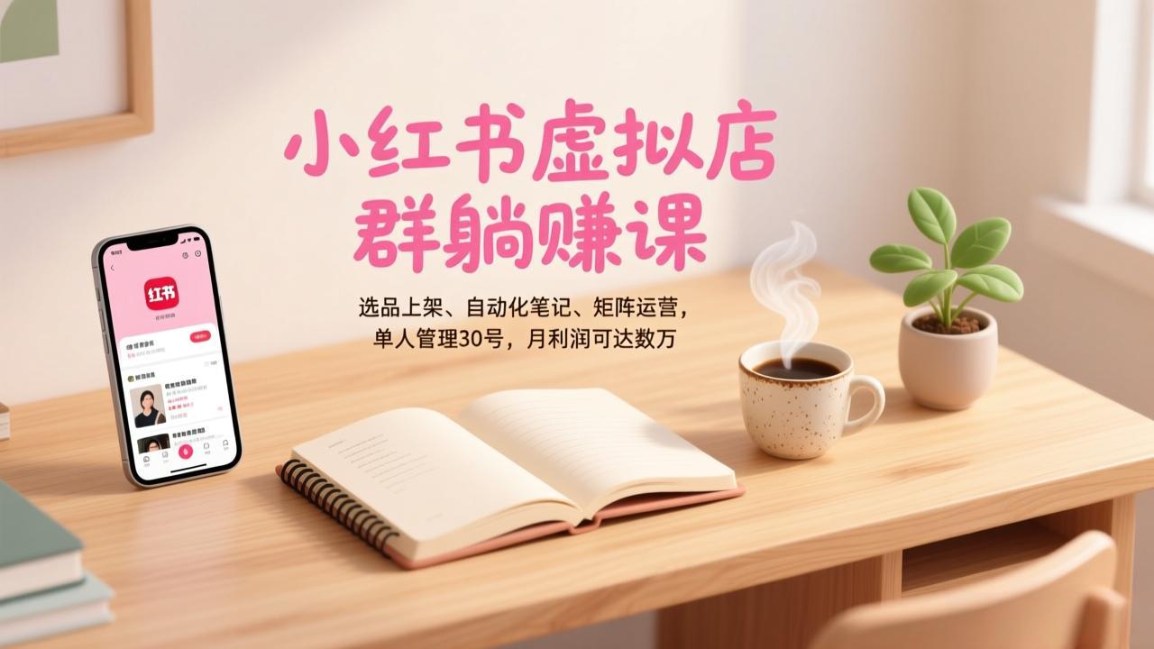 小红书虚拟店群躺赚课，选品上架、自动化笔记、矩阵运营，单人管理30号，月利润可达数万-智点网