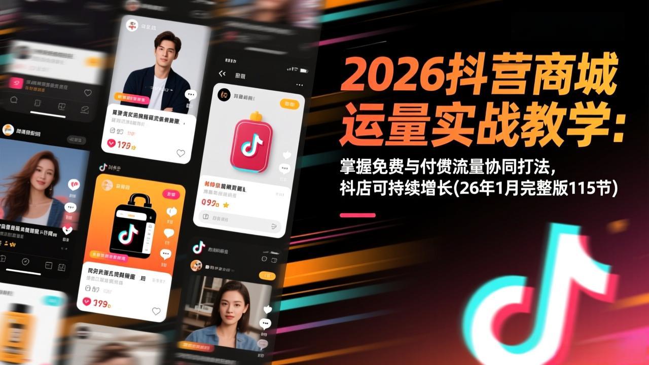 2026抖音商城运营实战教学：掌握免费与付费流量协同打法，抖店可持续增长(26年1月完整版115节-智点网