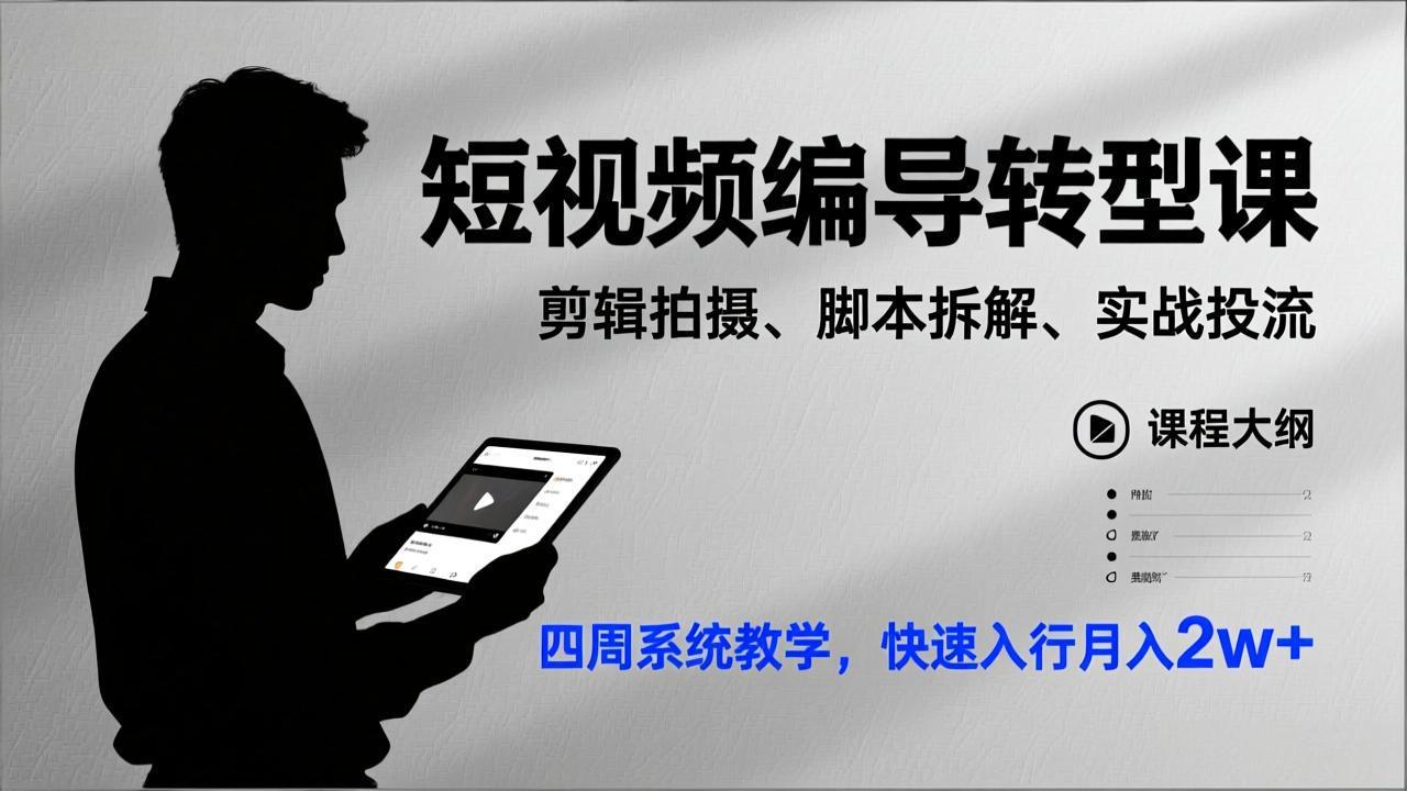 短视频编导转型课，剪辑拍摄、脚本拆解、实战投流，四周系统教学，快速入行月入2w+-智点网