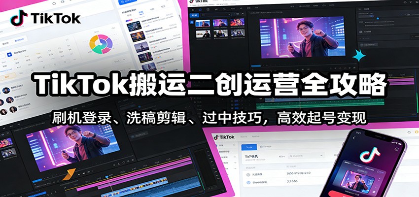 TikTok搬运二创运营全攻略：刷机登录、洗稿剪辑 、过中技巧，高效起号变现-智点网