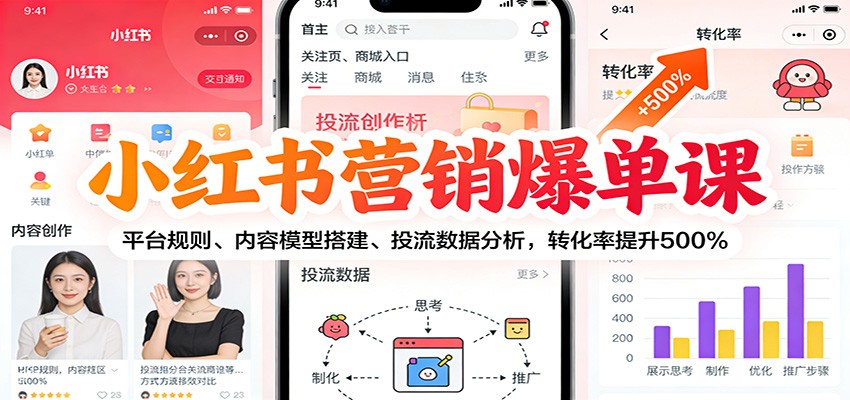 小红书营销爆单课：平台规则、内容模型搭建、投流数据分析，转化率提升500%-智点网