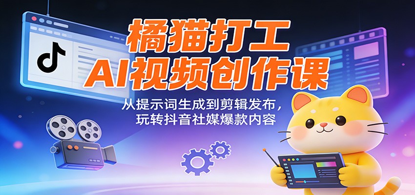 橘猫打工AI视频创作课：从提示词生成到剪辑发布，玩转抖音社媒爆款内容-智点网