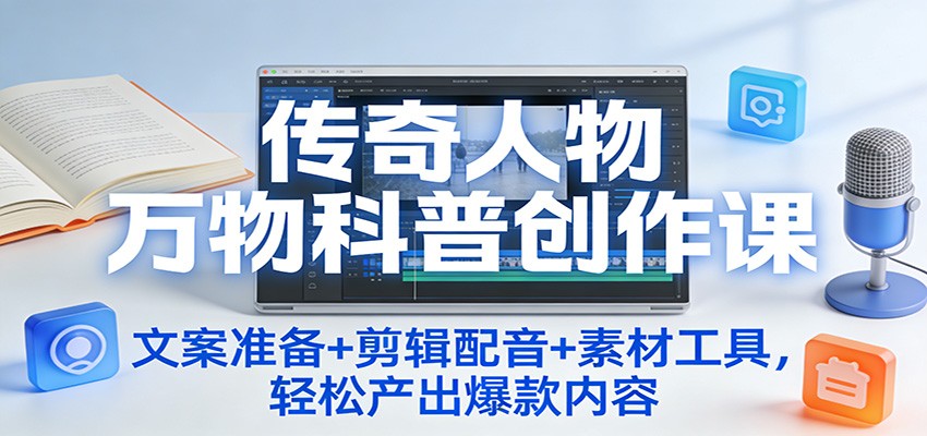 传奇人物万物科普创作课：文案准备+剪辑配音+素材工具，轻松产出爆款内容-智点网
