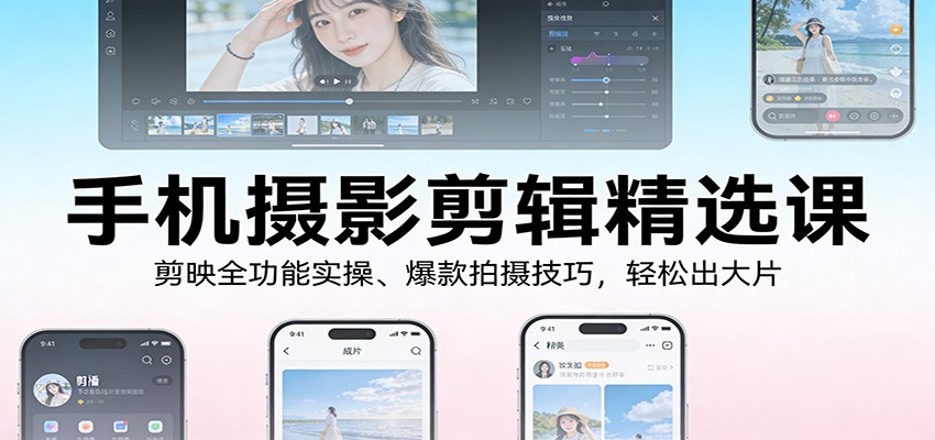 手机摄影剪辑精选课：剪映全功能实操、爆款拍摄技巧，轻松出大片-智点网