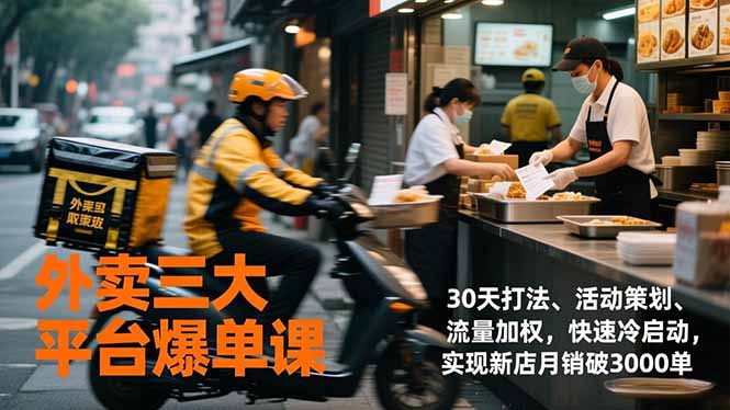 外卖三大平台爆单课，30天打法、活动策划、流量加权，快速冷启动，实现新店月销破3000单-智点网