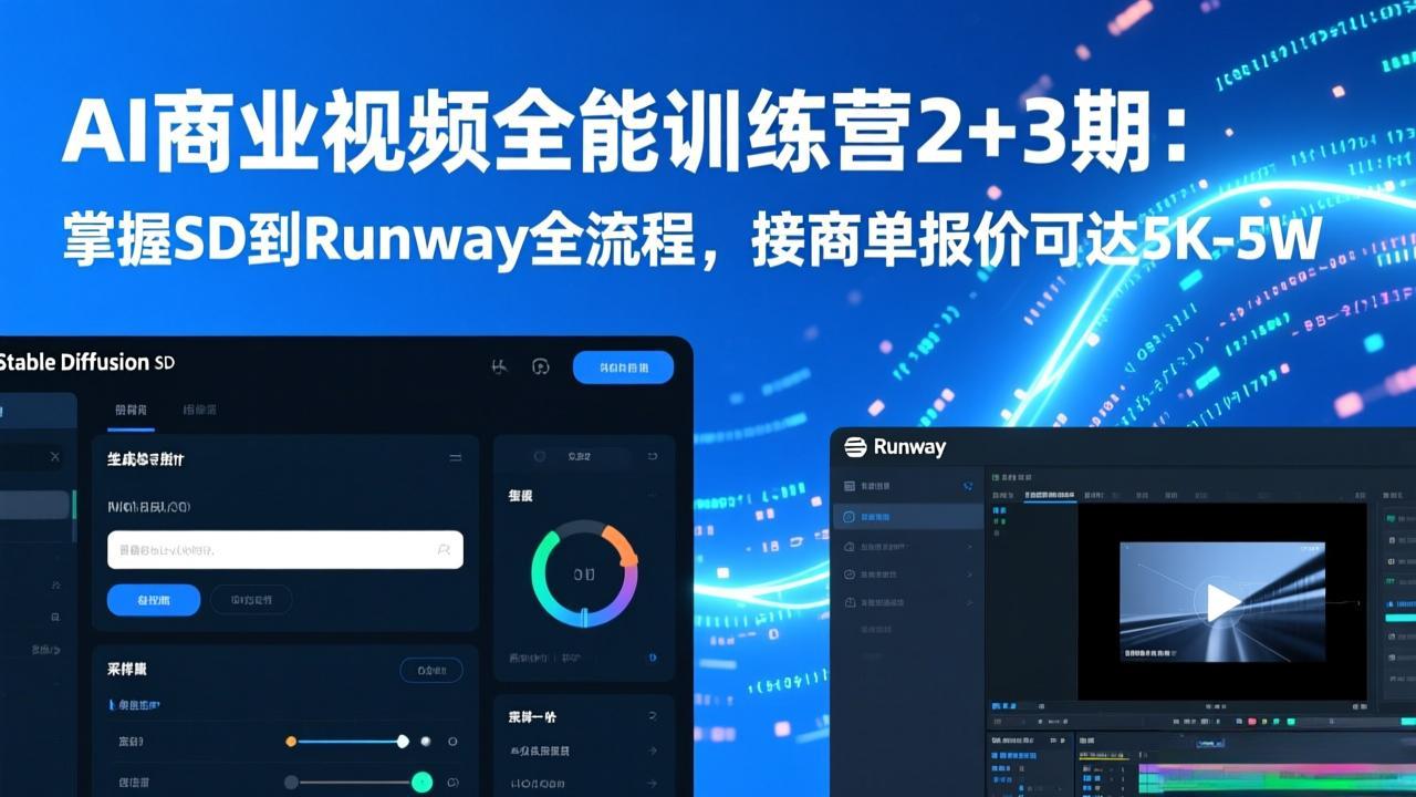 AI商业视频全能训练营2+3期：掌握SD到Runway全流程，接商单报价可达5K-5W-智点网