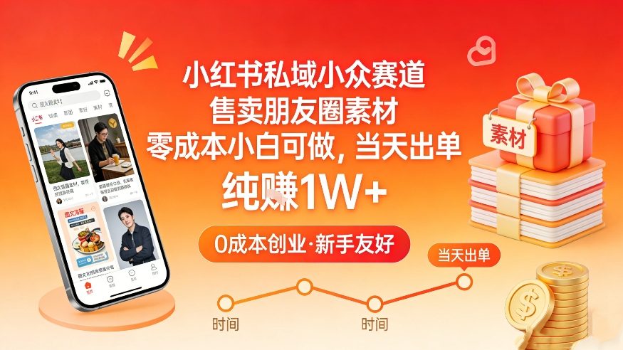 小红书私域小众赛道，售卖朋友圈素材，零成本小白可做，当天出单，月入1W+-智点网