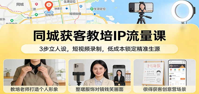 同城获客教培IP流量课：3步立人设，短视频录制，低成本锁定精准生源-智点网
