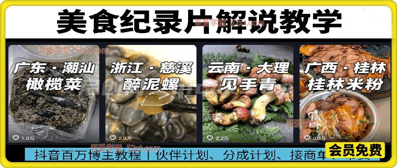 百万抖音博主美食纪录片解说课程，伙伴计划，分成计划，撸抖音精选收益-智点网