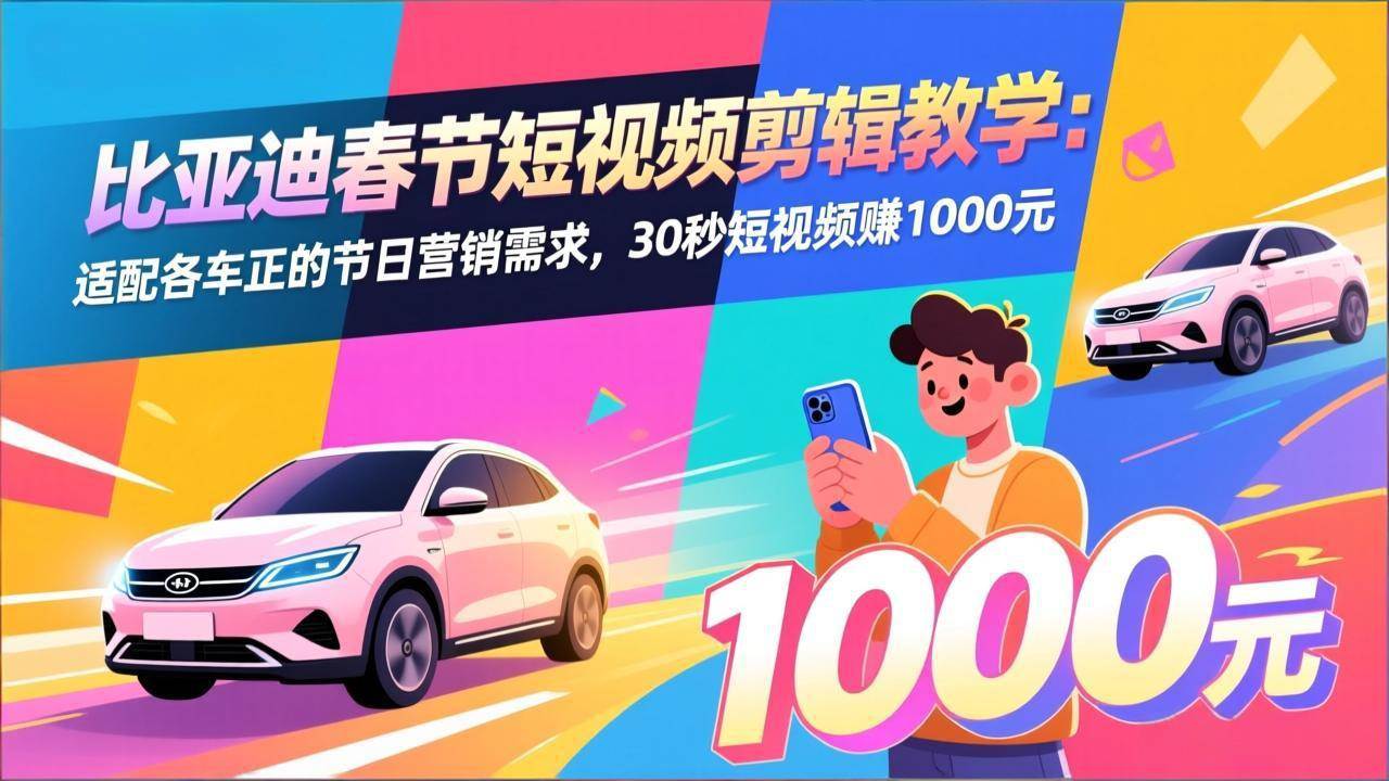 （17320期）比亚迪春节短视频剪辑教学：适配各车企的节日营销需求，30秒短视频赚1000元-智点网