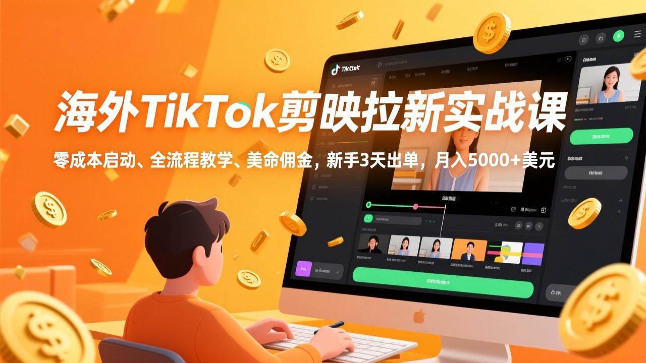 （17340期）海外TikTok剪映拉新实战课，零成本启动、全流程教学、美金佣金，新手3天出单，月入5000+美元-智点网