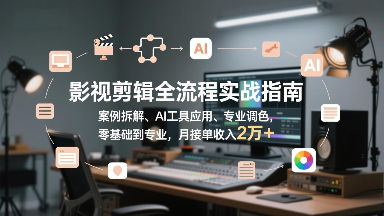 影视剪辑全流程实战指南，案例拆解、AI工具应用、专业调色，零基础到专业，月接单收入2万+-智点网