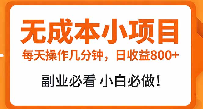 无成本小项目 每天操作几分钟，真实日收益800+ 副业必看 小白必做！-智点网