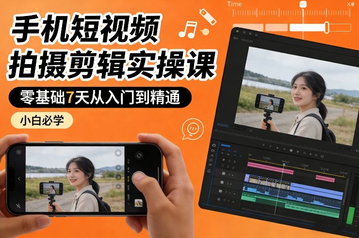 手机短视频拍摄剪辑实操课,零基础7天从入门到精通,小白必学