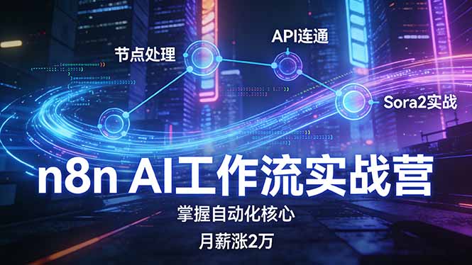 n8n AI工作流实战营，节点处理+API连通+Sora2实战，掌握自动化核心月薪涨2万-智点网