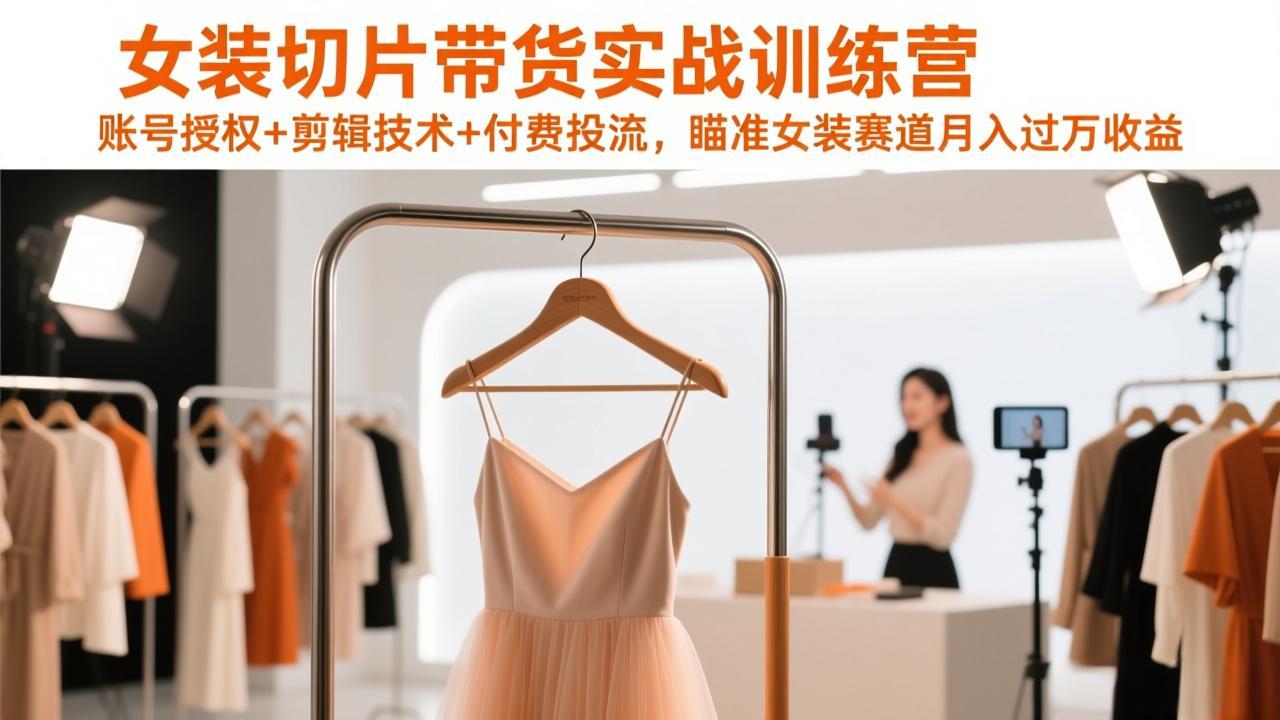 女装切片带货实战训练营，账号授权+剪辑技术+付费投流，瞄准女装赛道月入过万收益-智点网