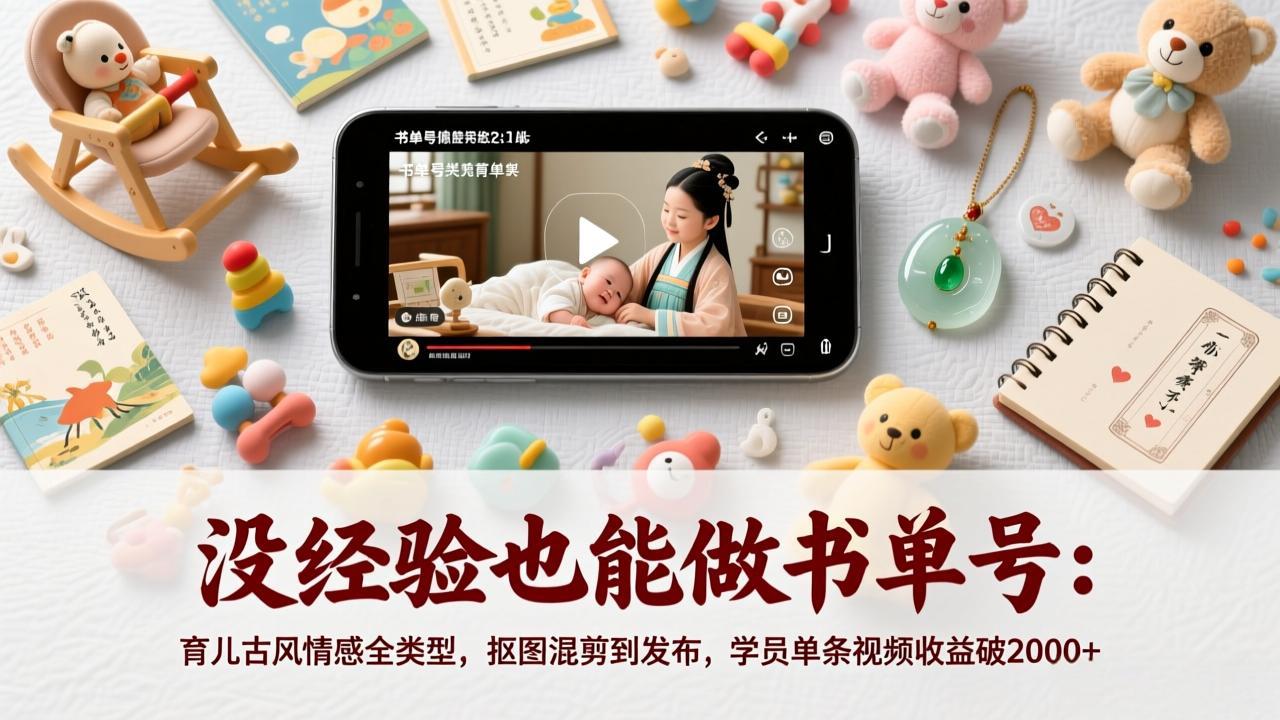 没经验也能做书单号：育儿古风情感全类型，抠图混剪到发布，学员单条视频收益破2000+-智点网