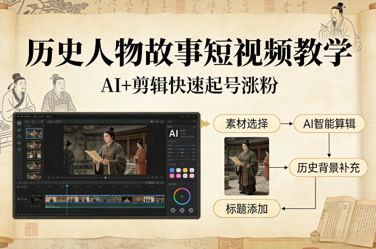历史人物故事短视频教学，AI+剪辑制作历史人物题材短视频，快速起号涨粉-智点网