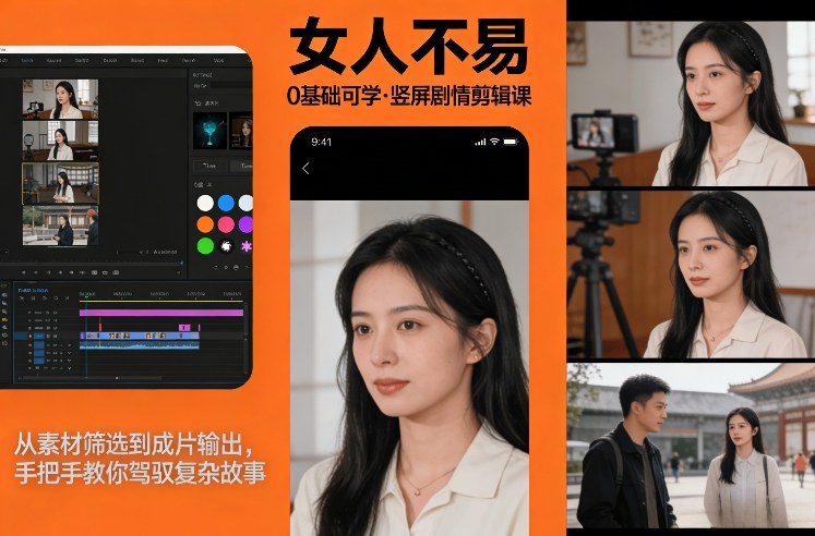 0基础可学！《女人不易》竖屏剧情剪辑课，从素材筛选到成片输出，手把手教你驾驭复杂故事-智点网