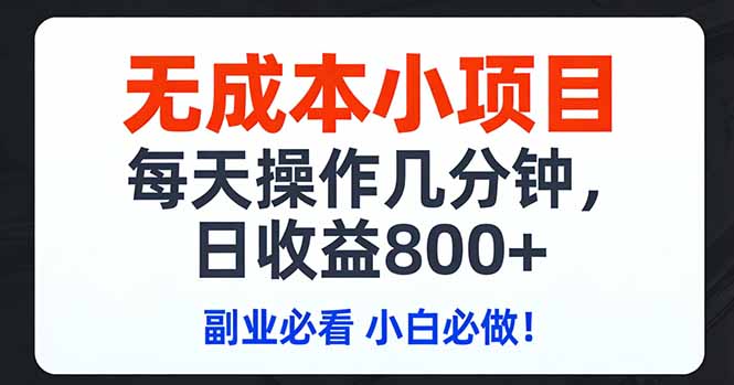 无成本小项目,每天操作几分钟,日收益800+ 副业必看 小白必做！-智点网